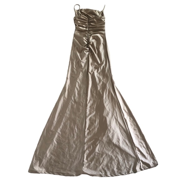 gold formal cutout prom dress with slit - Picture 4 of 6